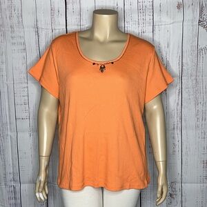 Avenue NWT Size 30/32 Orange Bead Embellished Short Sleeve Ribbed Knit Top Shirt